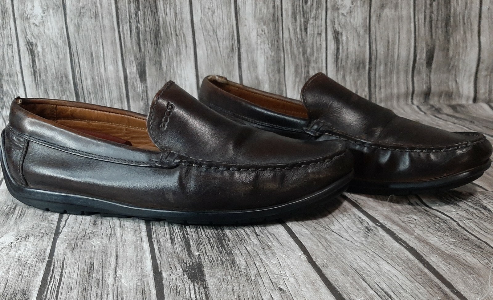 Ecco Mens Driving Loafers Shoes Brown 